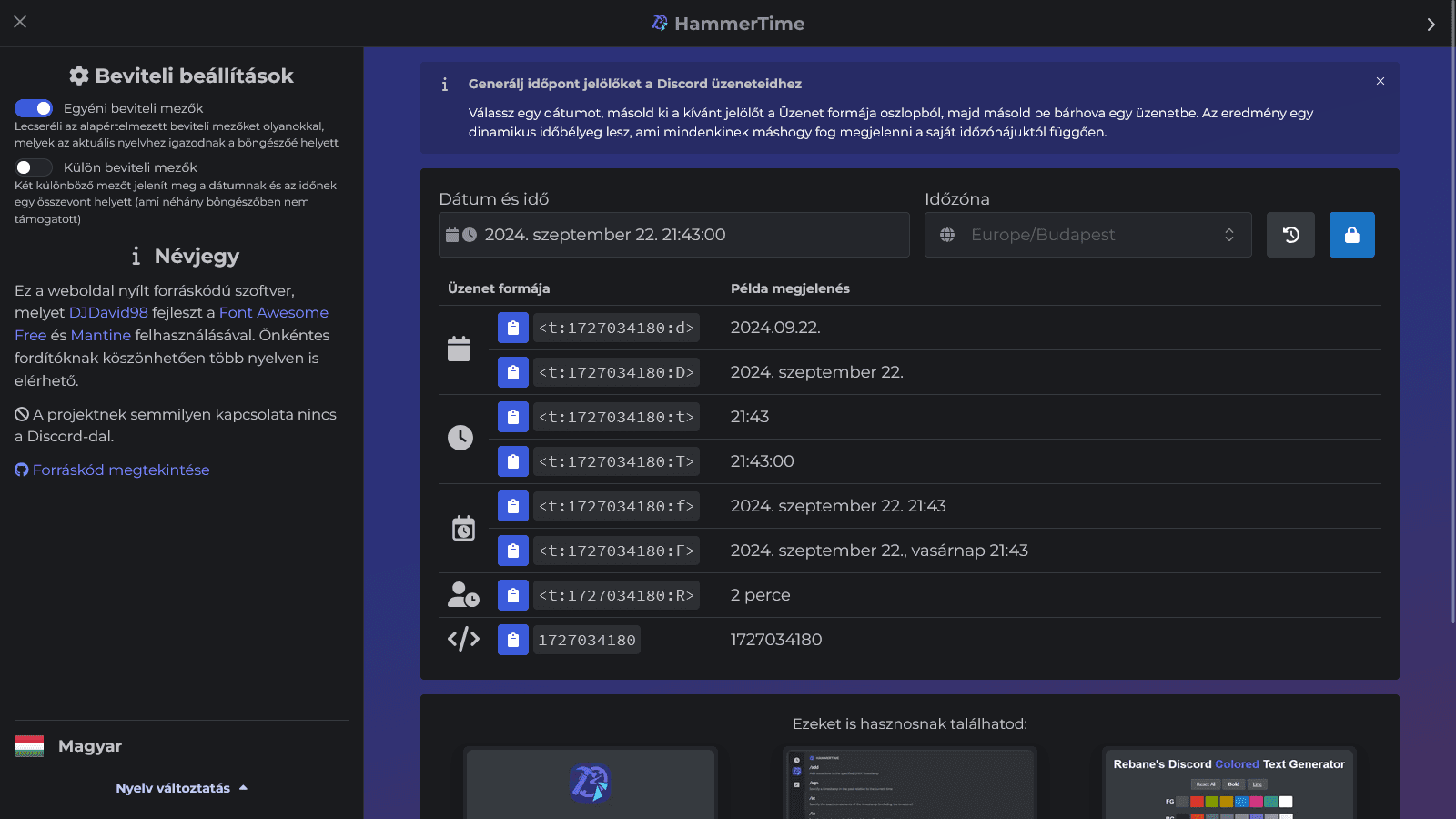 HammerTime Weboldal és Discord Bot